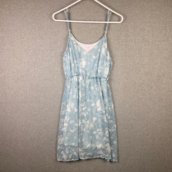Pink Lily Dresses & Skirts - Floral Swiss Dot Mini Babydoll Dress Medium V-Neck Adjustable Strap Cottagecore
